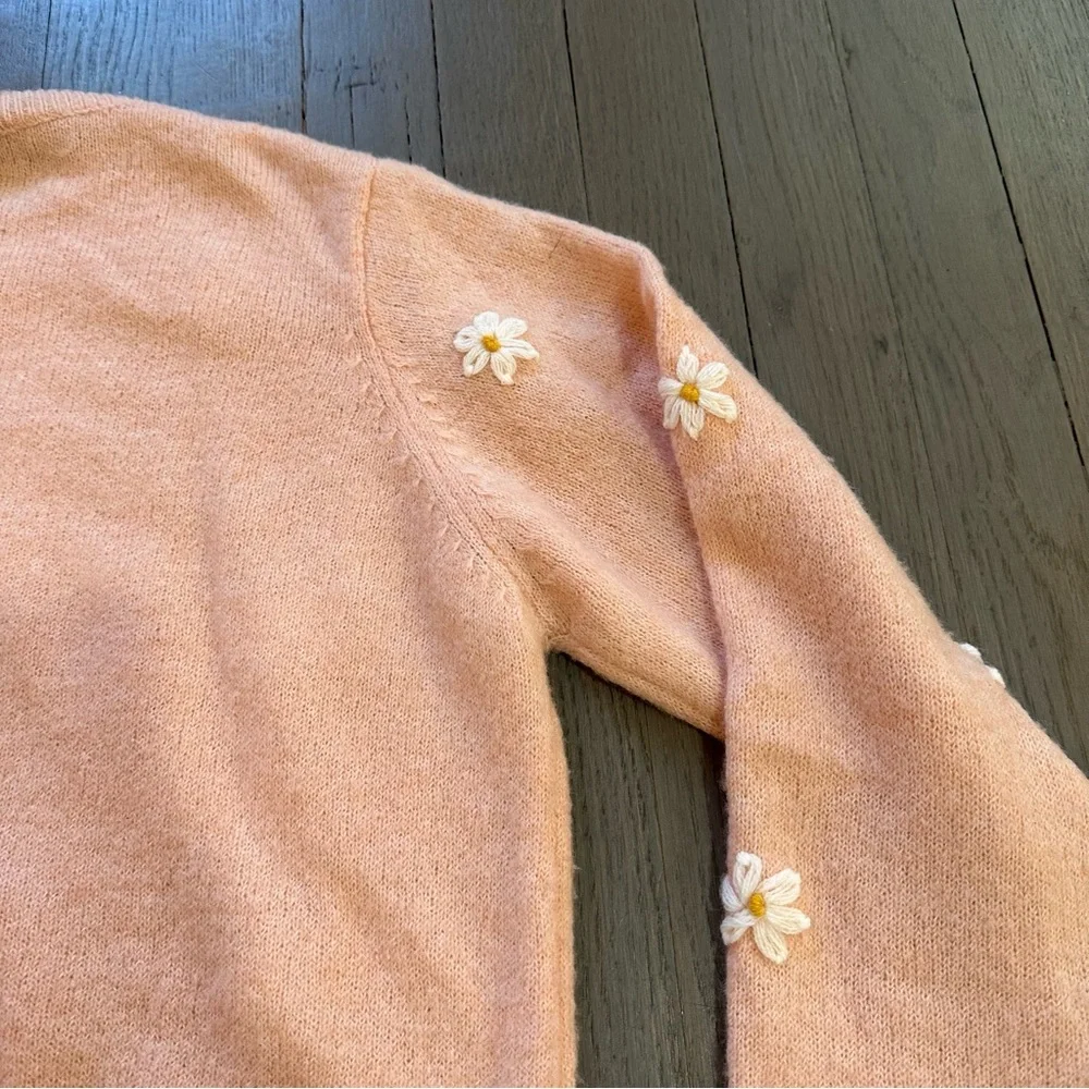 Lush Pink Daisy Embroidered Crewneck Sweater - Picture 3 of 10